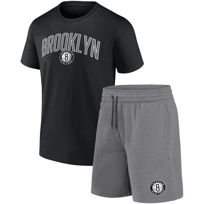 Men's Brooklyn Nets Black/Heather Gray Arch T-Shirt & Shorts Combo Set